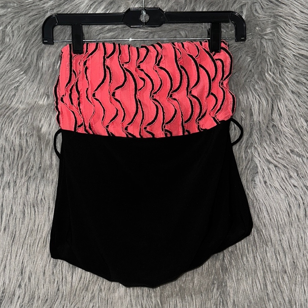 Pink and Black Strapless Top